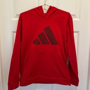 adidas Red Hoodie with Black Striped Logo | Size 14-16